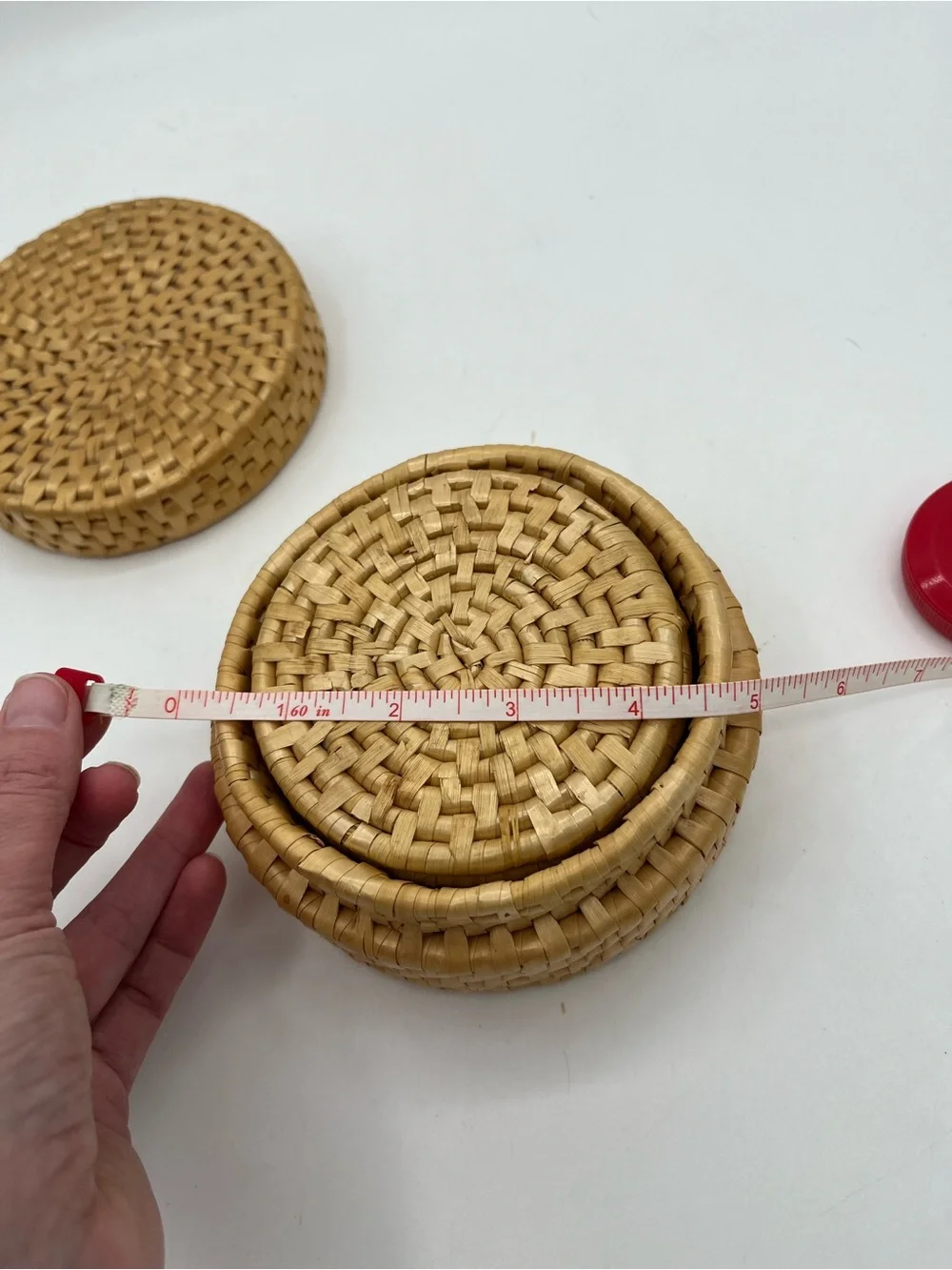 Vintage Natural Rattan Drink Coaster Set with Matching Holder